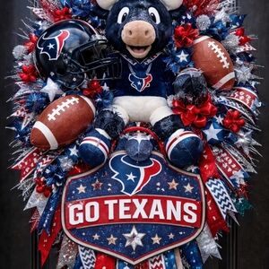Houston Texans Themed Wreath with Mascot and Footballs